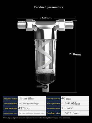 304 Stainless Steel Water Prefilters Large Flow Whole House Water Purifiers